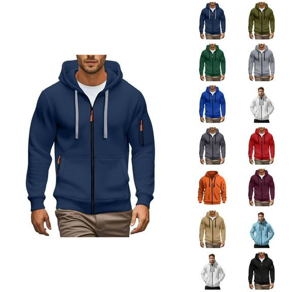 Men's Tactical Hoodie 2025 Fall Winter Long Sleeve Zip Up Plain Hooded Sweatshirt with Pockets Jacket Coat Outerwear