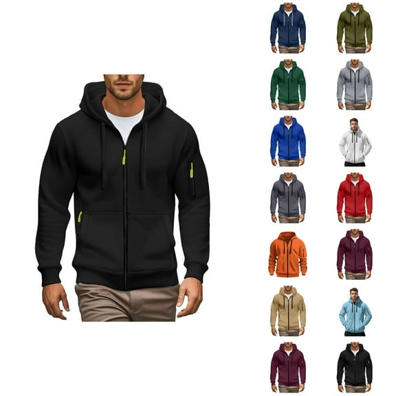 Men's Tactical Hoodie 2025 Fall Winter Long Sleeve Zip Up Plain Hooded Sweatshirt with Pockets Jacket Coat Outerwear