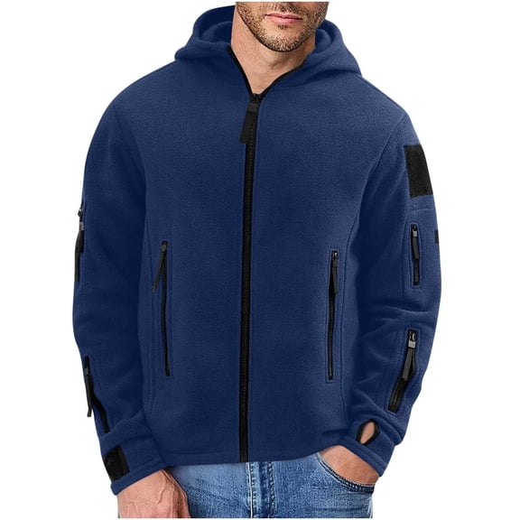 Men's Tactical Hoodie Fleece Jacket Winter Warm Full-Zip Outdoor Hiking Coat with Zip-pockets