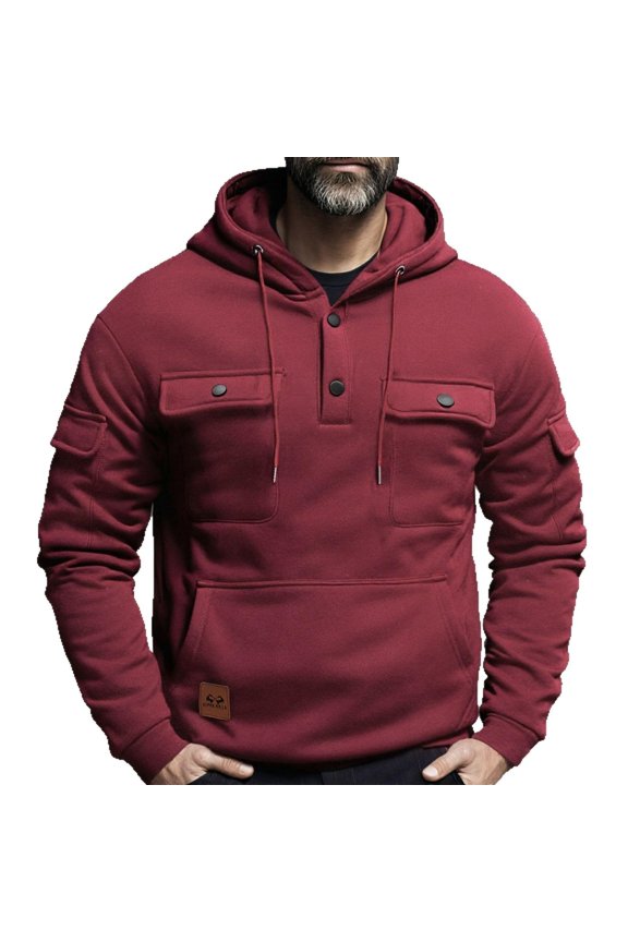 Men's Tactical Hoodie Fleece Sherpa Lined Snap Button Collar Pullover Long Sleeve Workout Jacket Sweatshirt