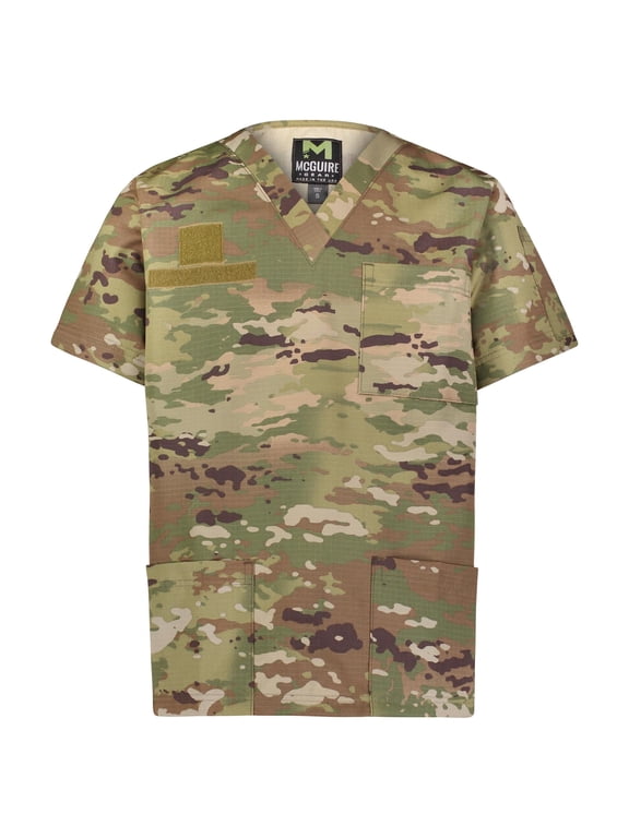 Men's Medical Srubs Shirt, Ripstop Nylon Cotton Blend, Nurses, Military Style, EMS, Made in USA, OCP Scorpion, Size Small