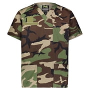 Mens Medical Srubs Shirt, Ripstop Nylon Cotton Blend, Nurses, Military, EMS, Made in USA, Woodland Camo, Size Small