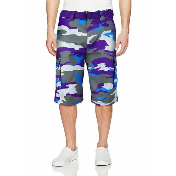 Men's Casual Colorful Camouflage Cargo Shorts With Belt (Purple Camo,34)