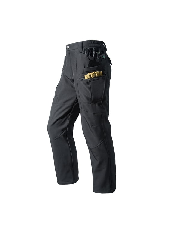 Men's Tactical Pants Fleece Lined Thermal Cargo Pants Ripstop Water Resistant Outdoor Work Hiking Pant with Pockets Black M
