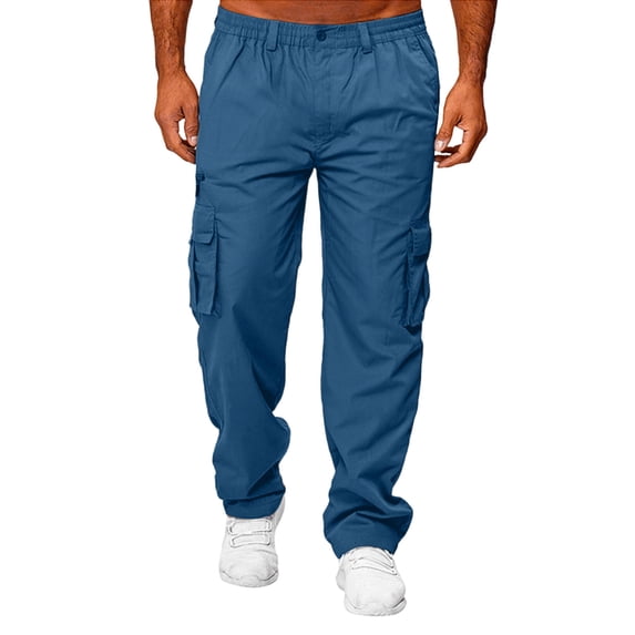 Men's Tactical Pants Multi Pocket Design Hiking Travel Cargo Pants Durable Casual Everyday Trousers Blue XL