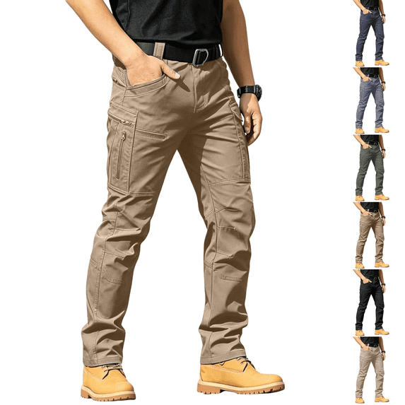 Men's Tactical Pants Multi Pocket Stretch Waterproof Tactical Cargo Pants Ripstop Fabric Hiking Work Trousers Earthy Yellow S