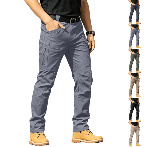 Men's Tactical Pants Multi Pocket Stretch Waterproof Tactical Cargo Pants Ripstop Fabric Hiking Work Trousers Gray M