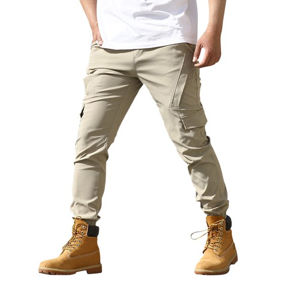 Men's Tactical Pants Relaxed Fit Travel Pants Outdoor Waterproof Trousers Work Cargo Pants with 9 Pockets khaki Small