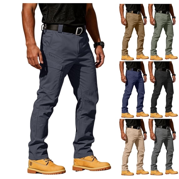 Men's Tactical Pants Stretch Waterproof Fabric Durable Cargo Pants for Hiking Casual Work Multi Pockets (No Belt)