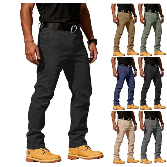 Men's Tactical Pants Stretch Waterproof Fabric Durable Cargo Pants for Hiking Casual Work Multi Pockets (No Belt)