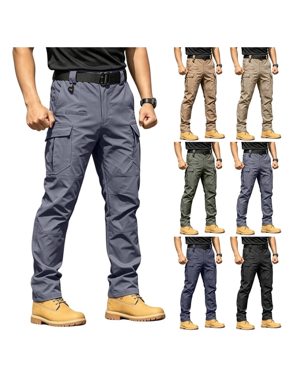 Men's Tactical Pants Water Resistant Ripstop Cargo Work Pants Lightweight Hiking Outdoor Pants with 8 Pockets