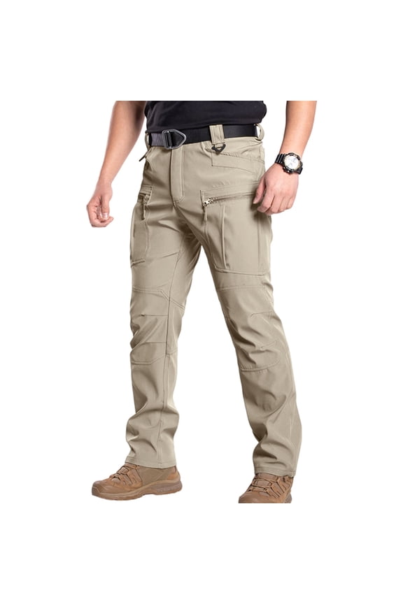 Men's Tactical Pants Waterproof Ripstop Fabric Cargo Pants Lightweight Casual Hiking Outdoor Work Pants (No Belt) Khaki 3XL