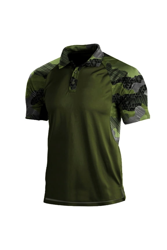 Men's Tactical Polo Shirts Camo Short Sleeve Collared Lightweight Quick Dry Golf Shirt Summer Camo Athletic Outdoors Tops