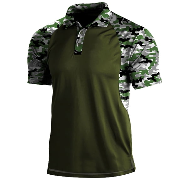 Men's Tactical Polo Shirts Camo Short Sleeve Collared Lightweight Quick Dry Golf Shirt Summer Camo Athletic Outdoors Tops