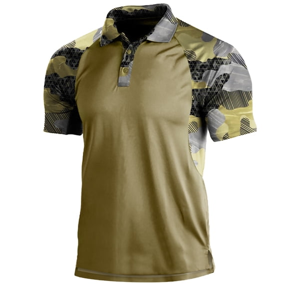 Men's Tactical Polo Shirts Camo Short Sleeve Collared Lightweight Quick Dry Golf Shirt Summer Camo Athletic Outdoors Tops