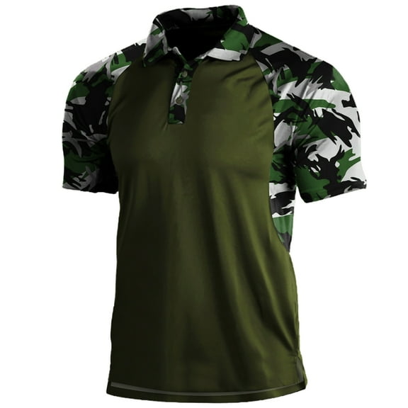 Men's Tactical Polo Shirts Camo Short Sleeve Collared Lightweight Quick Dry Golf Shirt Summer Camo Athletic Outdoors Tops