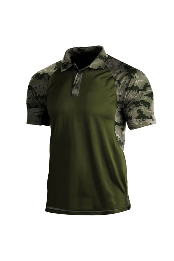 Men's Tactical Polo Shirts Camo Short Sleeve Collared Lightweight Quick Dry Golf Shirt Summer Camo Athletic Outdoors Tops