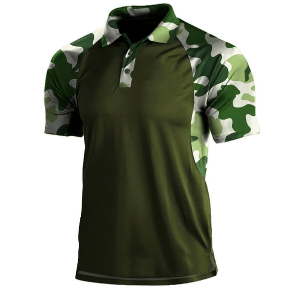 Men's Tactical Polo Shirts Camouflage Short Sleeve Collared Workout Golf Tops Lightweight Camo Print Slim Fit Sports Tees Z002-Green XL