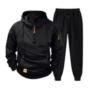 IGSXAKP Men's Tactical Quarter-Zip Sweatsuit Set Cargo Hoodie & Joggers Quick-Dry Tech Utility Pockets Weather-Resistant Training Essential Military-Grade Urban Exploration Wear