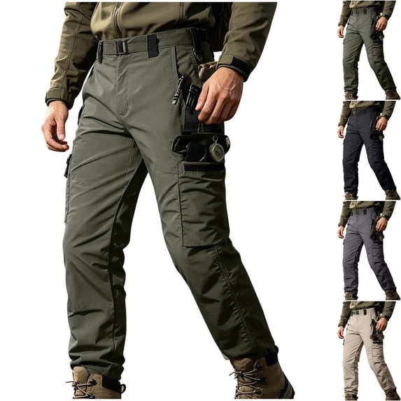 Men's Tactical Ripstop Cargo Pants Multi-Pocket Lightweight Breathable Straight Leg Utility Pockets D-Ring Belt Loops for Hiking Outdoor, Army Green, M