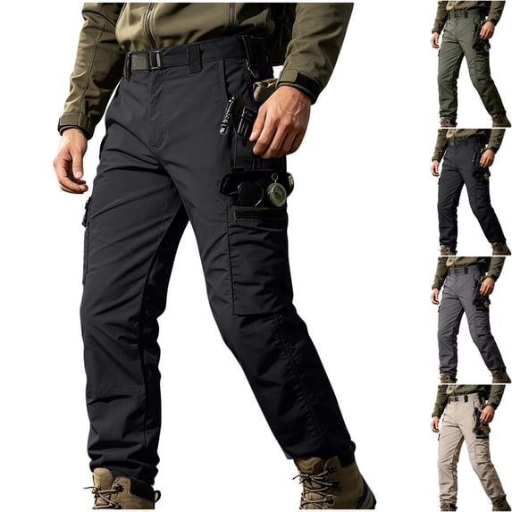 Men's Tactical Ripstop Cargo Pants Multi-Pocket Lightweight Breathable Straight Leg Utility Pockets D-Ring Belt Loops for Hiking Outdoor, Black, L