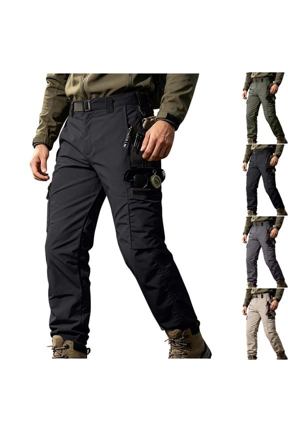 Men's Tactical Ripstop Cargo Pants Multi-Pocket Lightweight Breathable Straight Leg Utility Pockets D-Ring Belt Loops for Hiking Outdoor, Black, M