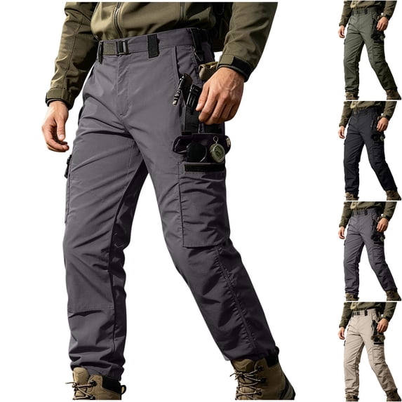 Men's Tactical Ripstop Cargo Pants Multi-Pocket Lightweight Breathable Straight Leg Utility Pockets D-Ring Belt Loops for Hiking Outdoor, Gray, L