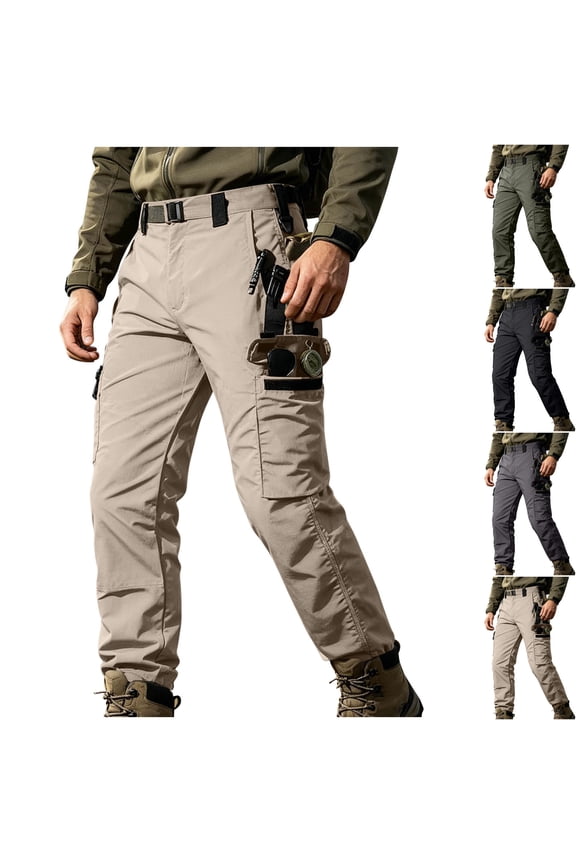 Men's Tactical Ripstop Cargo Pants Multi-Pocket Lightweight Breathable Straight Leg Utility Pockets D-Ring Belt Loops for Hiking Outdoor, Khaki, XL