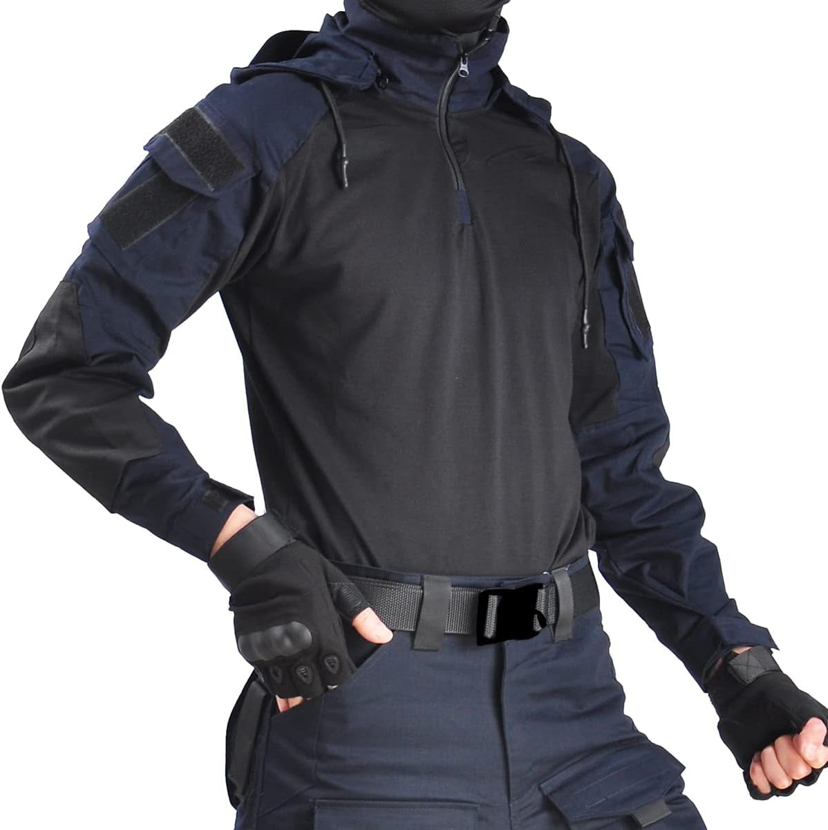 Men s Tactical Shirt Combat Airsoft Long Sleeve Shirts with Elbow Pads Army Camo Military T Shirt with Hood Walmart