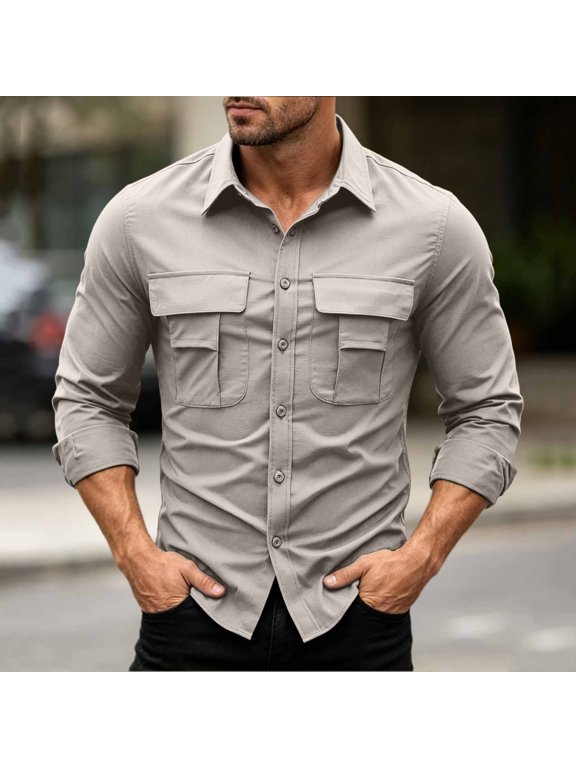 Men's Tactical Shirt, Long Sleeve Quick-Dry Work Shirt With Ventilation & Multi-Pockets, Outdoor Casual Tactical Clothing White L