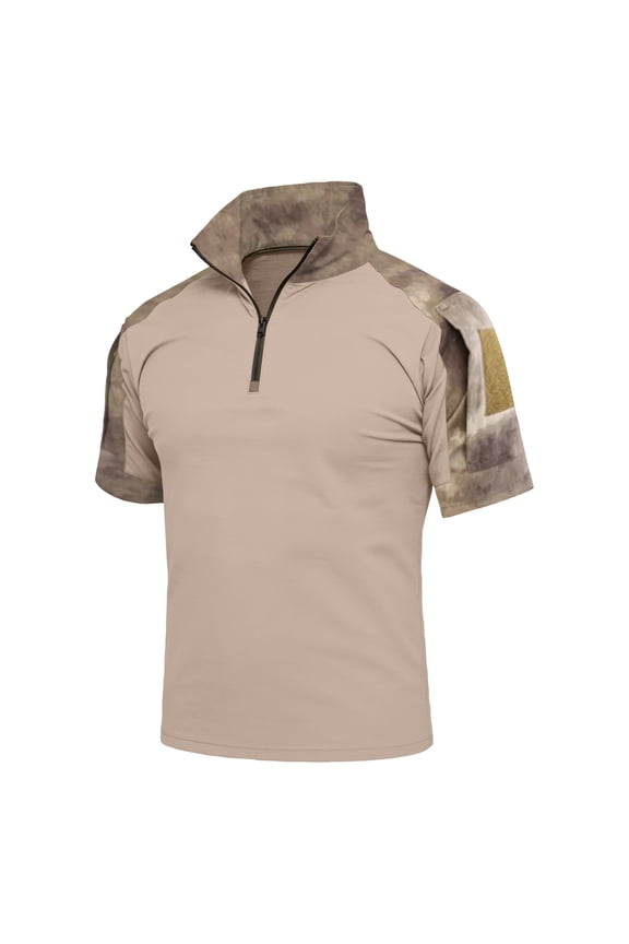 Men’s Tactical Short Sleeve Shirts Military Shirt Outdoor Shirt Tactical Combat Shirt with Zipper