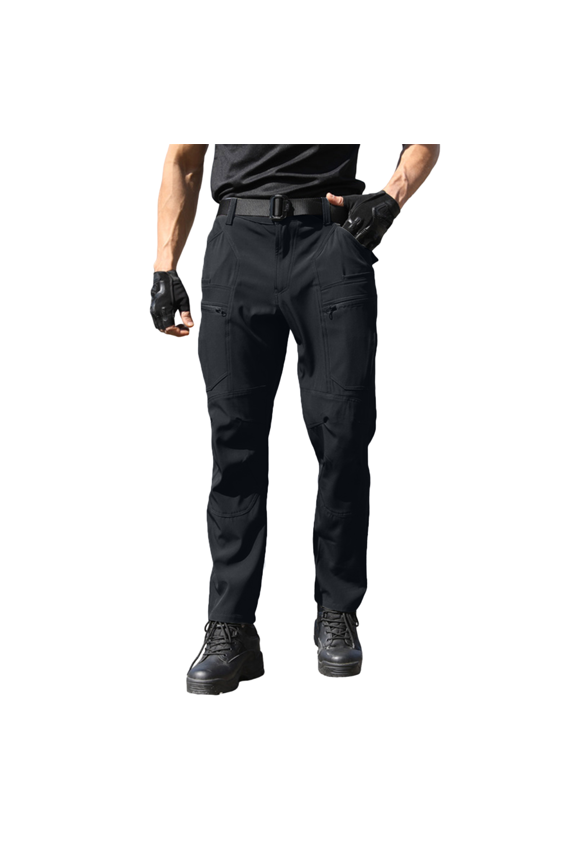 Men's Tactical Soft Shell Cargo Pants Wind Water Resistant Multi Zipper Pockets Outdoor Hiking Mountain Work Pants,Black,M