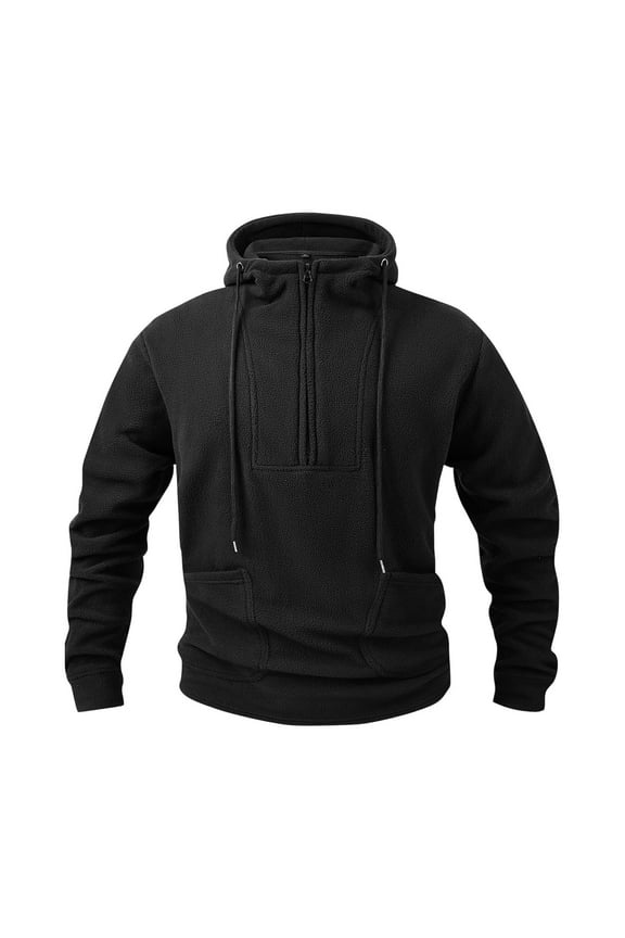 Men's Tactical Stand Collar Hoodie Polar Fleec Winter Warm Sweatshirt Outdoor Streetwear 1/4 Zip Up Jacket with Pockets