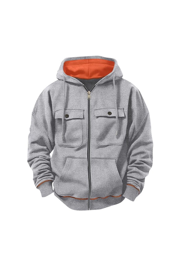 Men's Tactical Sweatshirt Full Zip Hoodie Long Sleeve Cargo Pullover Winter Workout Jacket with Pockets
