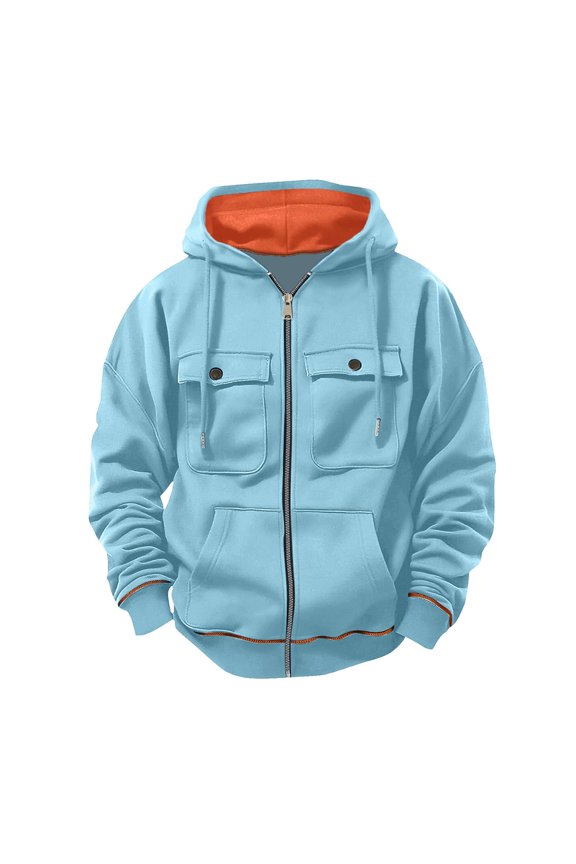 Men's Tactical Sweatshirt Full Zip Hoodie Long Sleeve Cargo Pullover Winter Workout Jacket with Pockets