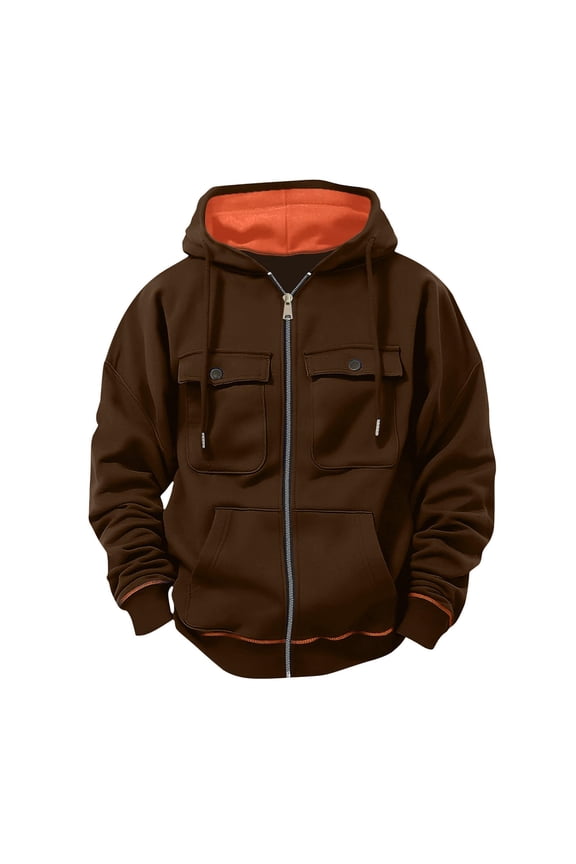 Men's Tactical Sweatshirt Full Zip Hoodie Long Sleeve Cargo Pullover Winter Workout Jacket with Pockets