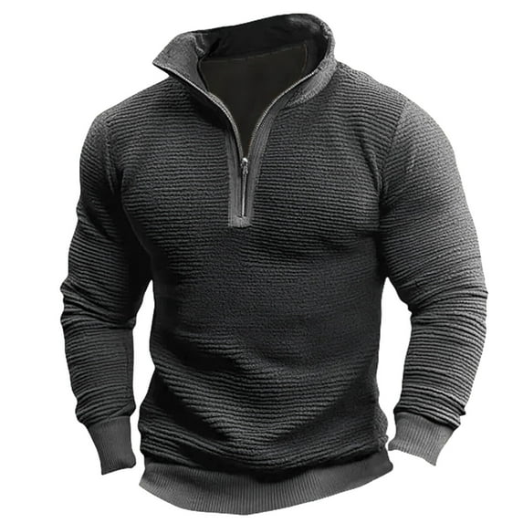 Men's Tactical Sweatshirt Stand Collar Pullover Athletic Windproof Leisure Zip Tops without Hood