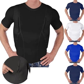 Men's Tactical T-Shirt with Hidden Pockets Compression Short Sleeve Shirt Round Neck Workout Tops Athletic Gym Wear for Men