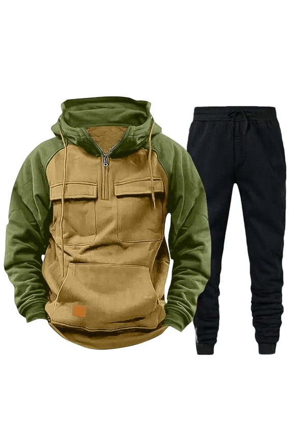 Men's Tactical Tracksuit Set Quarter Zip Hoodie &racksuit Set Quarter Zip Hoodie & Cargo Sweatpants 2-Piece Outdoor Hiking Jogging Suit Winter Athletic Wear with Multiple Pockets Utility Set