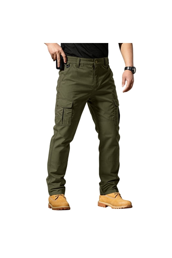 Men’s Tactical Work Pants Multi Pocket Waterproof Rip Resistant Outdoor Hiking Camping Fishing Construction Trousers Without Belt