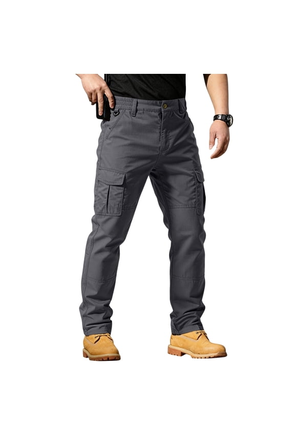 Men’s Tactical Work Pants Multi Pocket Waterproof Rip Resistant Outdoor Hiking Camping Fishing Construction Trousers Without Belt