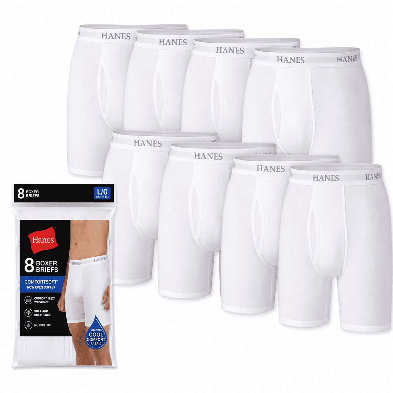 Hanes Men's Tagless Boxer Briefs 8-Pack ComfortSoft, Sizes: 2XL