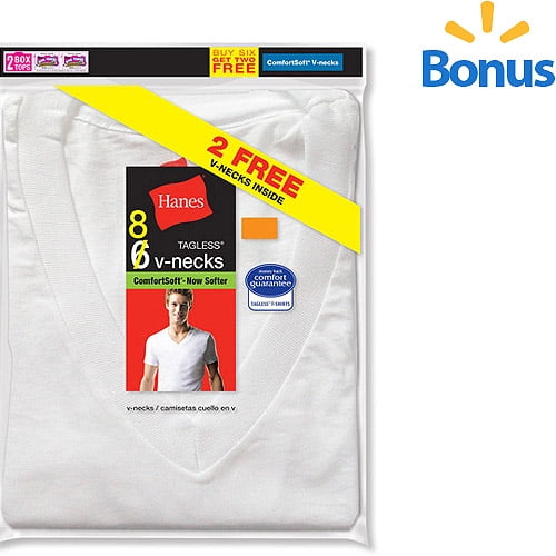 Men's Tagless ComfortSoft V-Neck Undershirt, 6 + 2 Bonus Packs