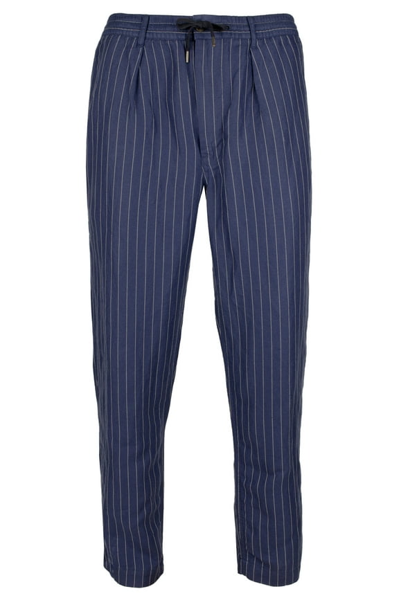 Men's Tailored Prepster Pinstriped Linen Blend Slim Fit Drawstring Pants XX-Large