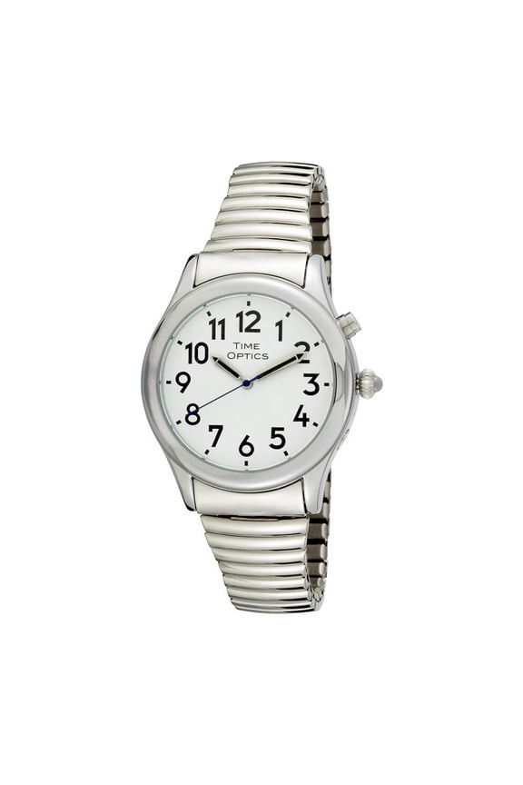Men's Talking Silver-Tone Day Date Alarm Expansion Bracelet Watch # GWC021STX