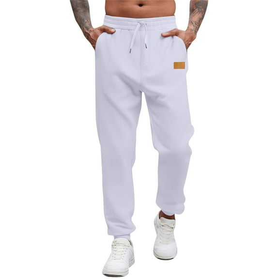 Men's Tall Cotton Sweatpants Long Yoga Pants, Athletic Lounge Casual Pants with Pockets for Daily Wear​ White L