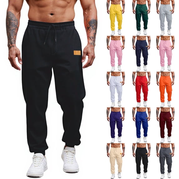 Men's Tall Fleece Sweatpants Long Drawstring Joggers with Pockets, Relaxed Fit for Lounge & Casual Athletic Wear Saffron M