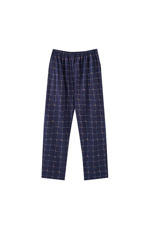 Men's Tall Lounge Pajama Bottoms for Soft Cotton Plaid Sleep Pants with Pockets for Home Relaxed Fit Size M-4XL Dark Blue