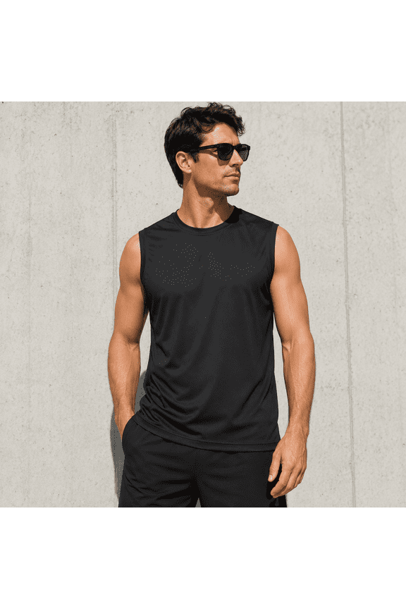 Mens Tall Sleeveless Performance Shirt Black Size Medium Tall Dry-Fit UPF 40