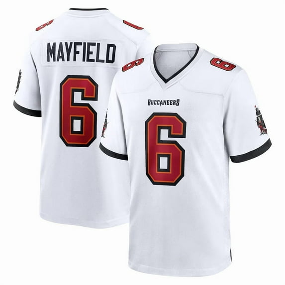 Men's Tampa Bay Mayfield 6 White Stitched T-Shirts Sports Player Game Top, XX-Large
